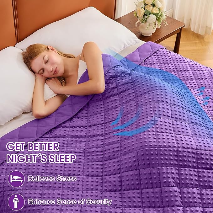 Purple Weighted Blanket for Adults 12lbs, Twin Full Size Cooling Minky Heavy - Image 2