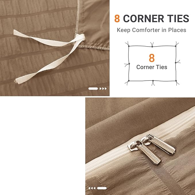 HYMOKEGE Brown Duvet Cover Queen Size, Ultra Soft 3-Piece Seersucker Duvet - Image 4