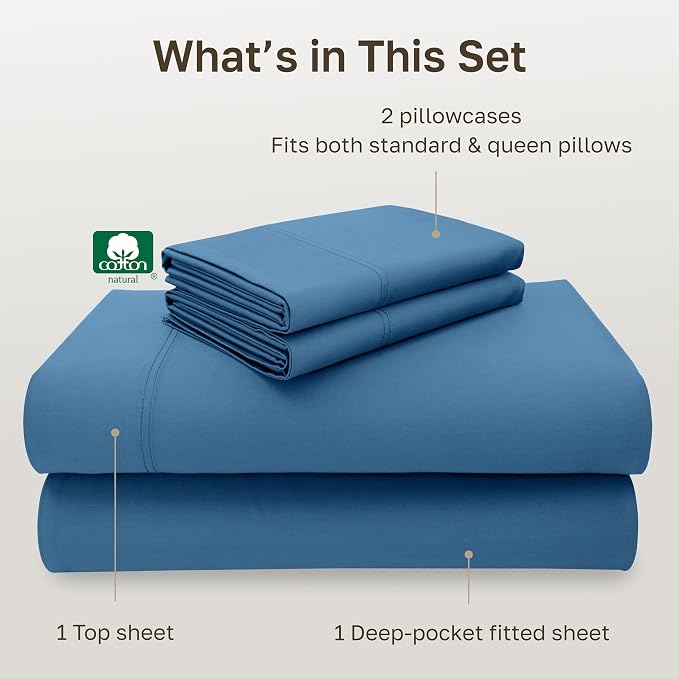 California Design Den Natural 100% Cotton Bed Sheets Queen Size Set - Image 4