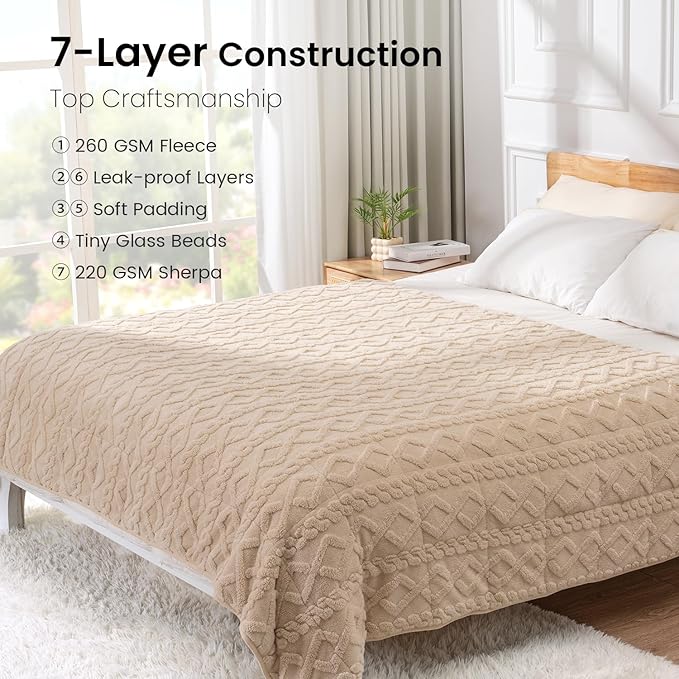 Weighted Blanket Queen Size 15lbs, Classy Soft Jacquard Sherpa Weighted Blankets - Image 5