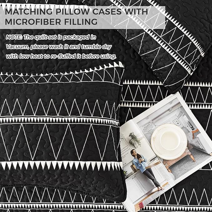 Andency Black Quilts Queen Size, 3 Pieces Queen Quilt Bedding Set Boho - Image 6
