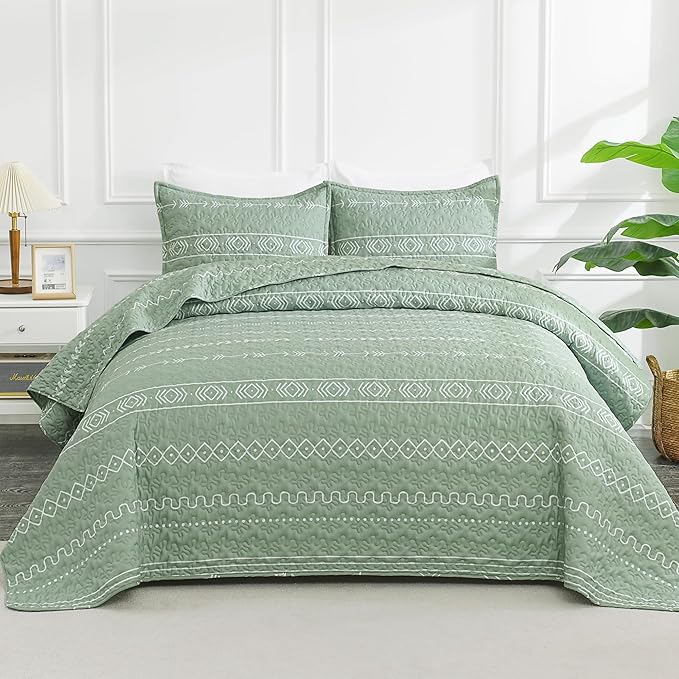 Andency Sage Green Twin Quilt Set, 2 Pieces Boho Lightweight Soft Striped by Andency