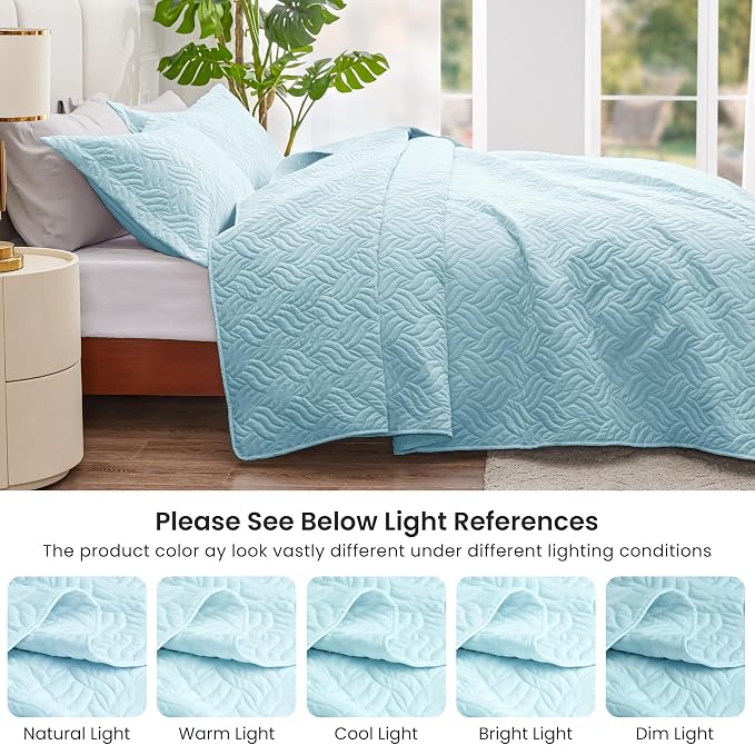 Love's cabin Quilts for Full Bed Light Blue Bedspreads Bedding Set - Image 5