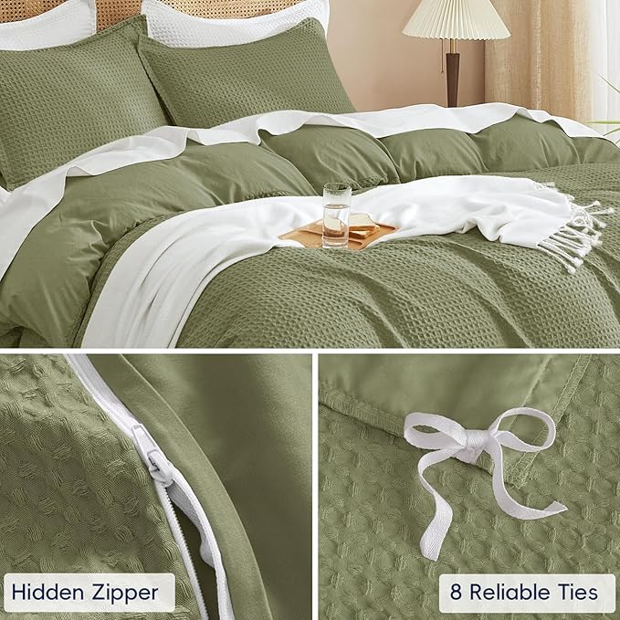 PHF Waffle Weave Duvet Cover Set Queen Size, No Snagging Ultra Soft Luxury - Image 5