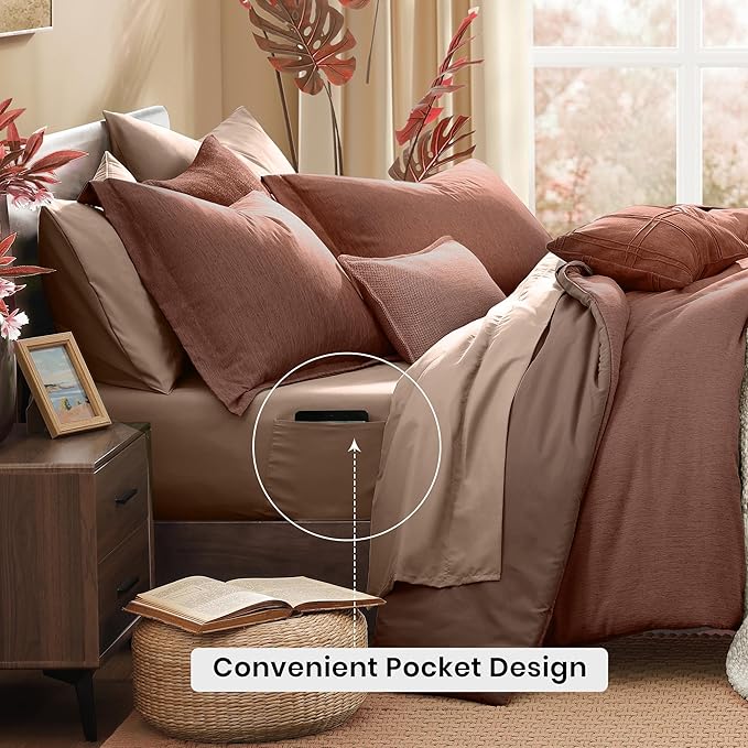 Monbix King Size Comforter Set, Terracotta King Size Bed Set Reversible - Image 4