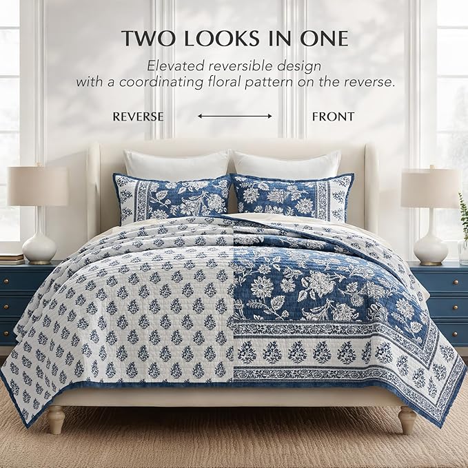 EverGrace Cotton Quilt Set Queen Size, 100% Cotton Reversible Lightweight - Image 4