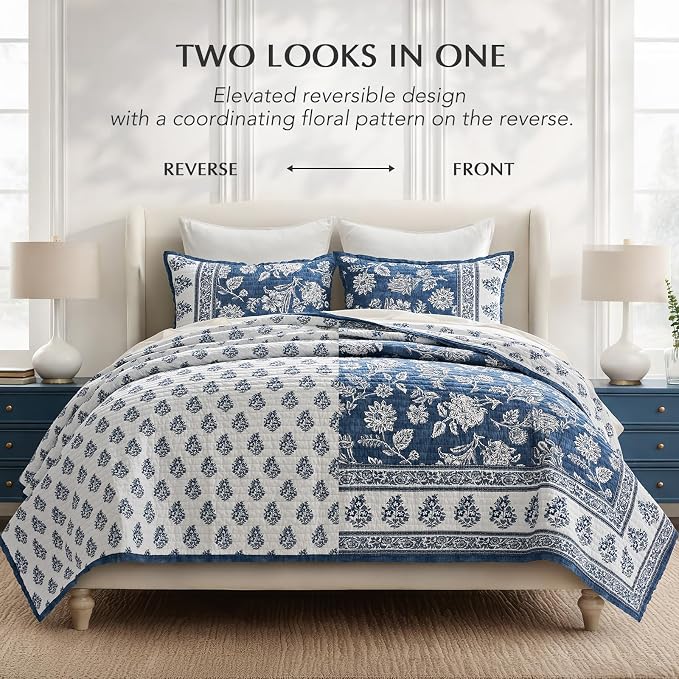 EverGrace Cotton Quilt Set King Size, 100% Cotton Reversible Lightweight - Image 4