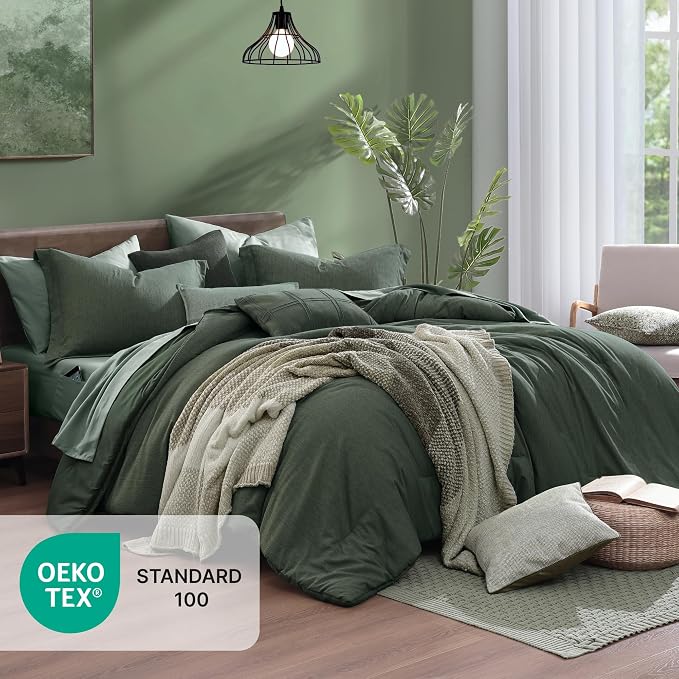 Monbix Twin XL Comforter Set Deep Forest, Cationic Dyeing Bedding Set - Image 5