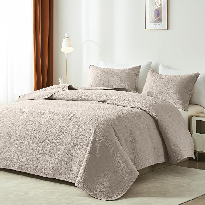 akkialla Taupe Twin Quilt Set, Ultrasonic Lightweight Bedspread Coverlet - Image 2