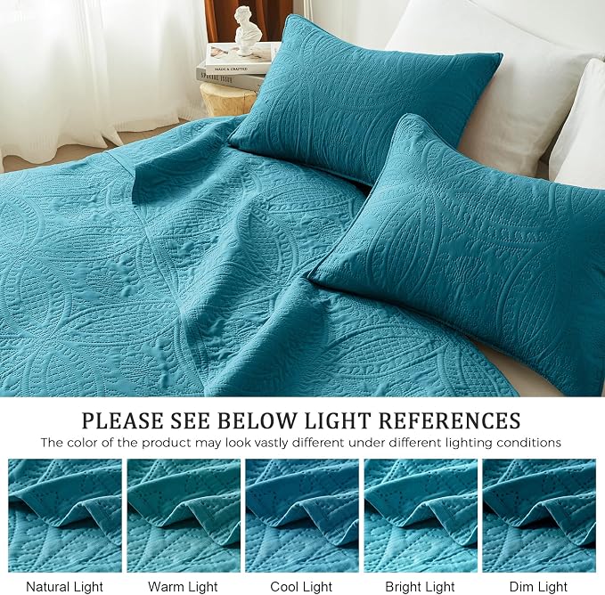 akkialla Teal Full/Queen Quilt Set, Ultrasonic Lightweight Bedspread Coverlet - Image 5