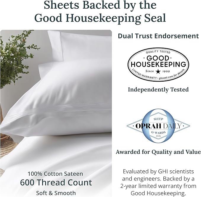 California Design Den Twin Bed Sheets 100% Cotton Sateen, 600 Thread Count - Image 2