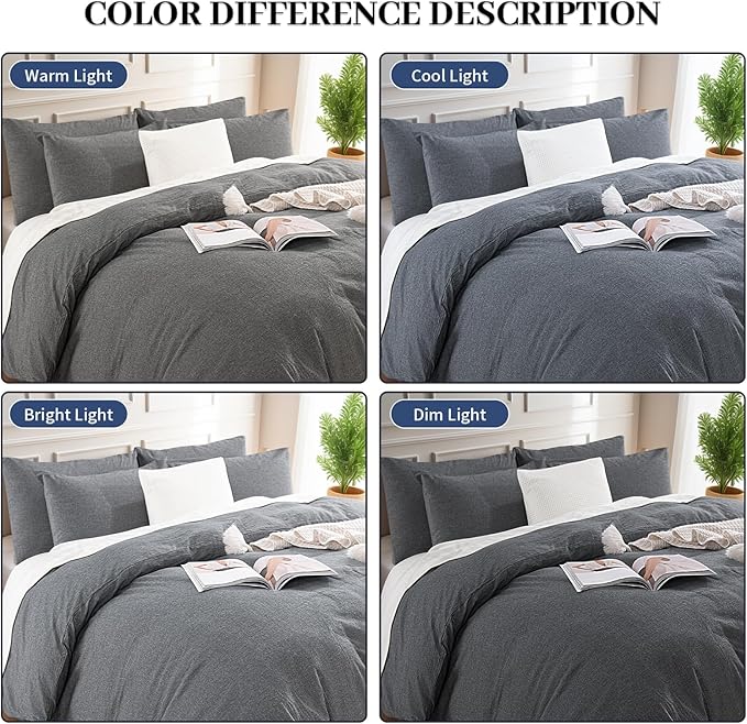 NEXHOME PRO Duvet Cover Twin 100% Washed Cotton, Heathered Black Breathable - Image 4