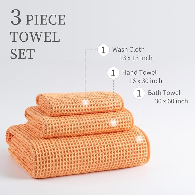 MICROFI Microfiber Waffle Bath Towels, 3 Pieces, Fast Drying, Lint Free - Image 3