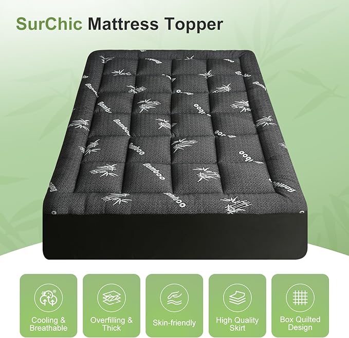 Queen Size Mattress Topper Viscose Derived from Bamboo, Soft Thick Pillow Top - Image 4