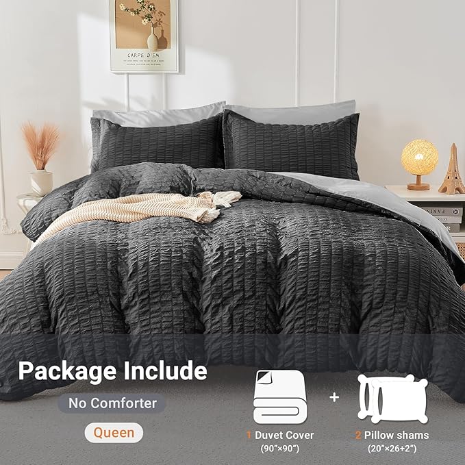 HYMOKEGE Dark Grey/Light Grey Duvet Cover King Size, Ultra Soft 3-Piece - Image 5