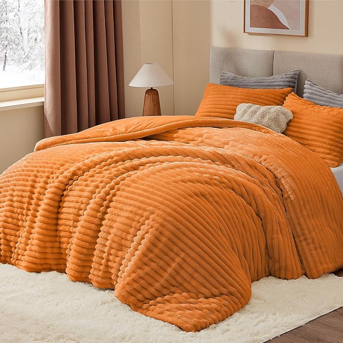 BEDELITE Fleece Twin Comforter Set -Super Soft & Warm Fluffy Burnt Orange - Image 3