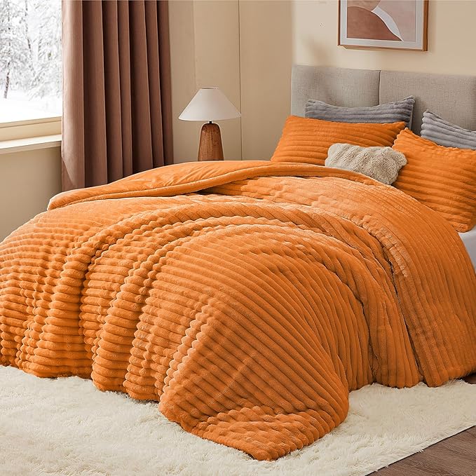 BEDELITE Fleece King Comforter Set -Super Soft & Warm Fluffy Burnt Orange - Image 3