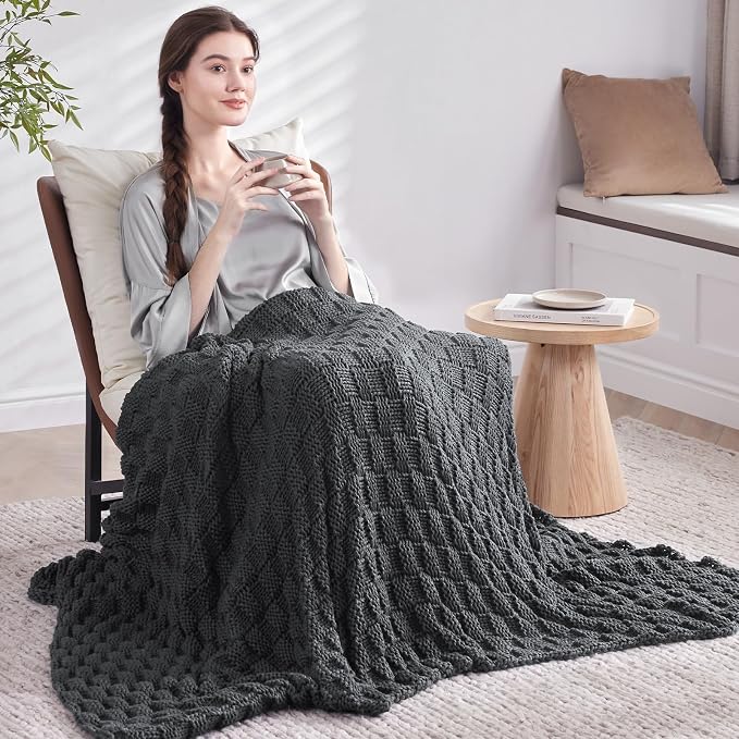 Knitted Weighted Blanket for Adult, No Beads Heavy Blanket 48” x 72'' 12lbs - Image 6