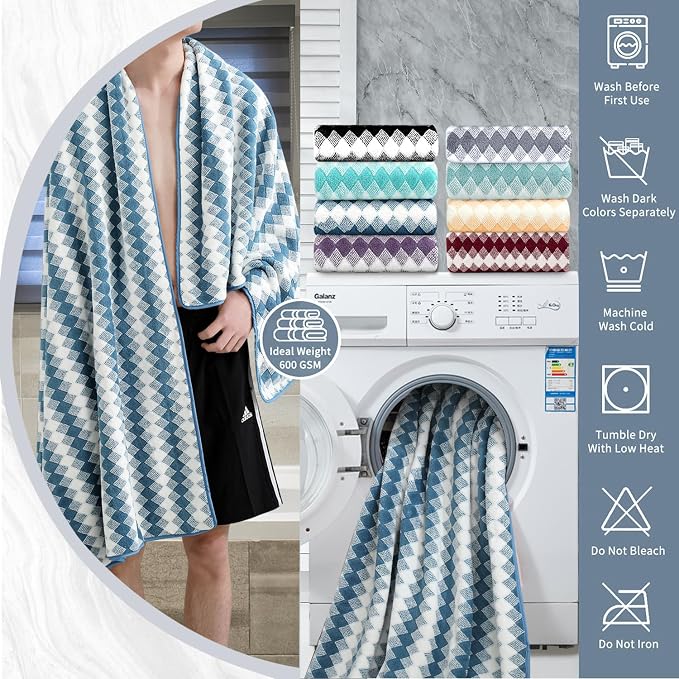 8 Piece Bathroom Towel Set |2 Oversized Bath Towels, 2 Hand Towels, 4 - Image 3