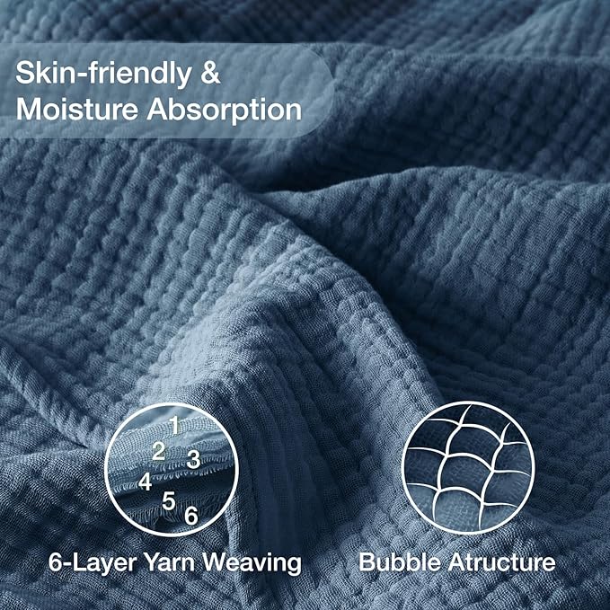 100% Cotton Muslin Blanket Queen 90" x 90", 6 Layers Breathable and Lightweight - Image 6