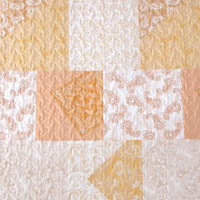 Mybedsoul Yellow Patchwork Quilts Queen Size, Soft Paisley Floral Queen - Image 8