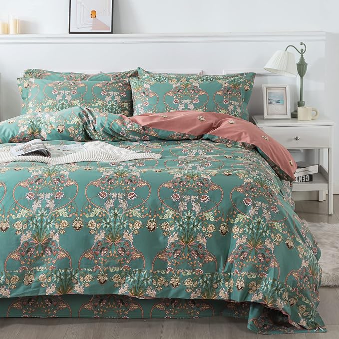 FADFAY Duvet Cover Set Button Closure Floral Bedding King/Cal King 100% Cotton - Image 7
