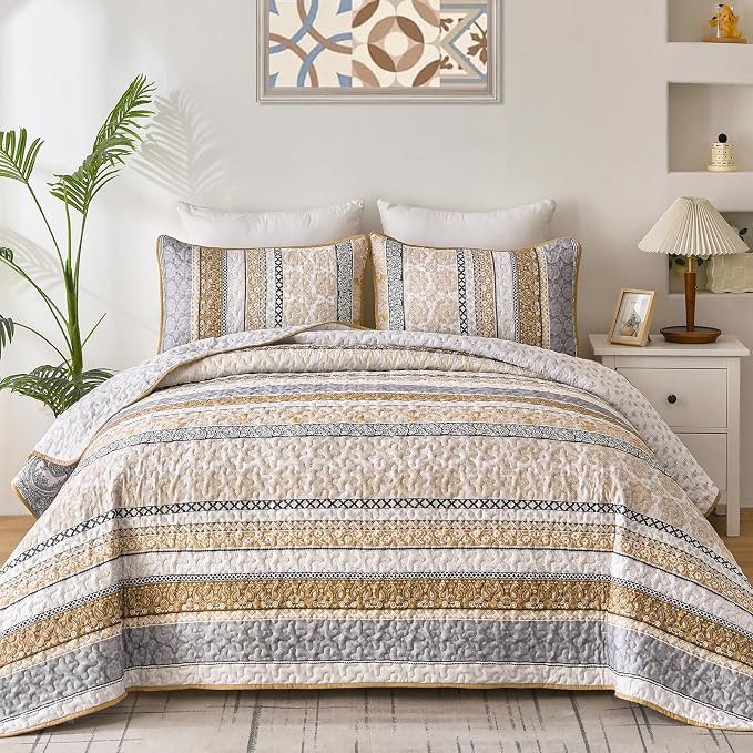 WONGS BEDDING Boho Quilt Set Queen Size, Lightweight Bedspread Coverlet Bedding by WONGSBEDDING