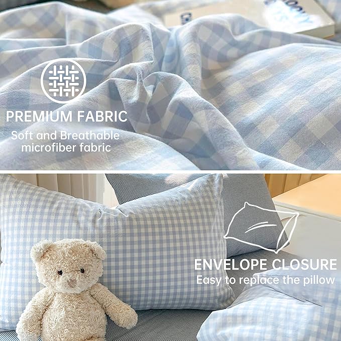 BOLINLIVING Gingham Duvet Cover King Size, Microfiber Bedding Set - Image 5
