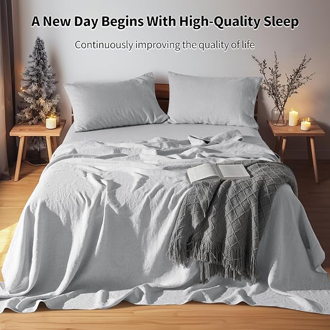 LBRO2M 100% Pure Linen Sheet Set Deep Pocket Up to 16" Bed Sheets Sets - Image 4