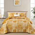 Cottolester Boho Quilt Set King Size, 3 Pieces Yellow Patchwork Paisley Quilt by Cottolester