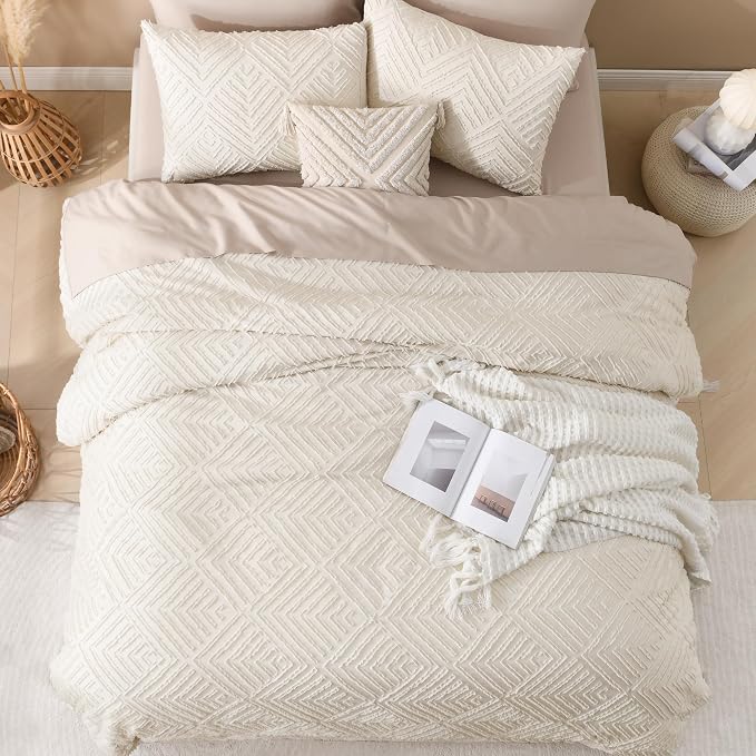 Andency King Size Comforter Set Beige, 3 Pieces Boho King Bedding Comforter Set - Image 7