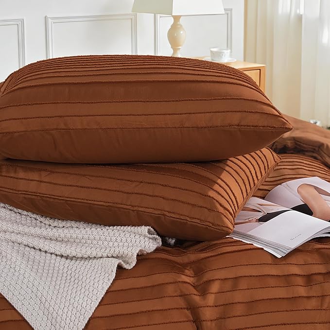 NEXHOME PRO Twin Duvet Cover, Brunt Orange 2 Pieces Boho Tufted Duvet Cover Set - Image 8