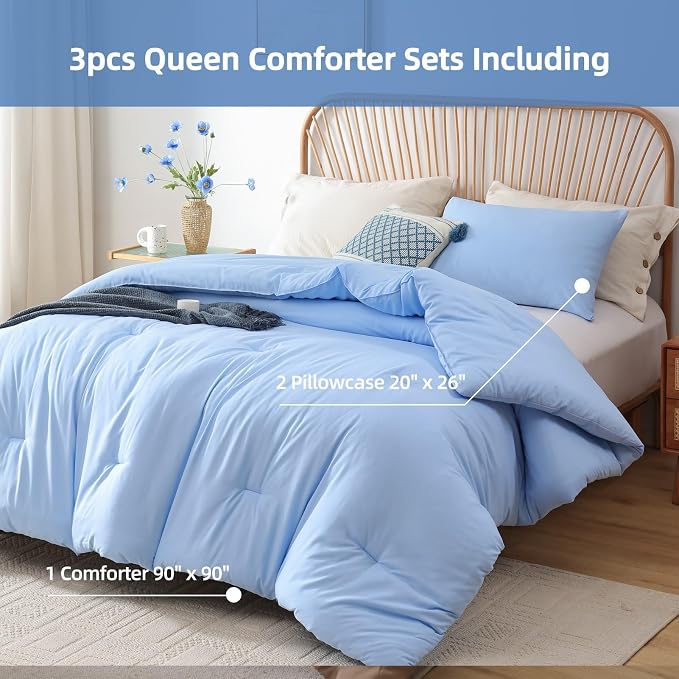 ROSGONIA Queen Comforter Set Light Blue - Image 3