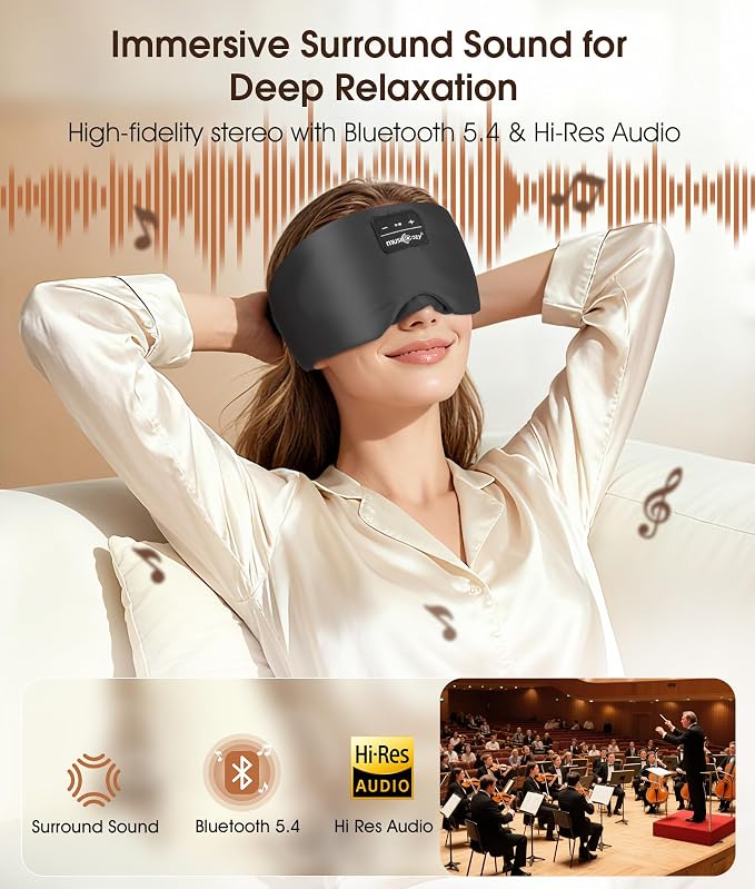 MUSICOZY 3D Silk Bluetooth Sleep Mask Headphones, Mulberry Silk Eye Mask - Image 4