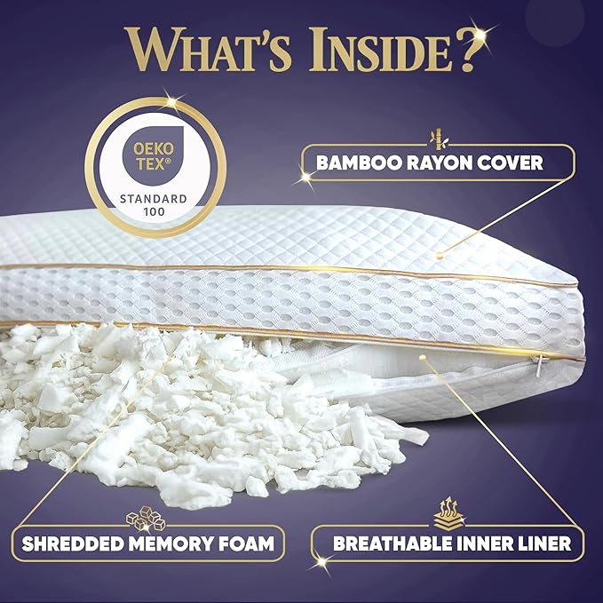 Royal Therapy King 2-Pack Memory Foam Pillow, Adjustable Shredded Odor-Free - Image 2