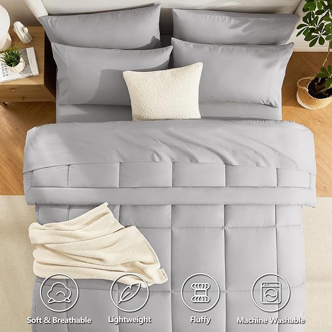 CozyLux Oversized Queen Comforter Sets French Grey, 7 Pieces Bed in a Bag - Image 2