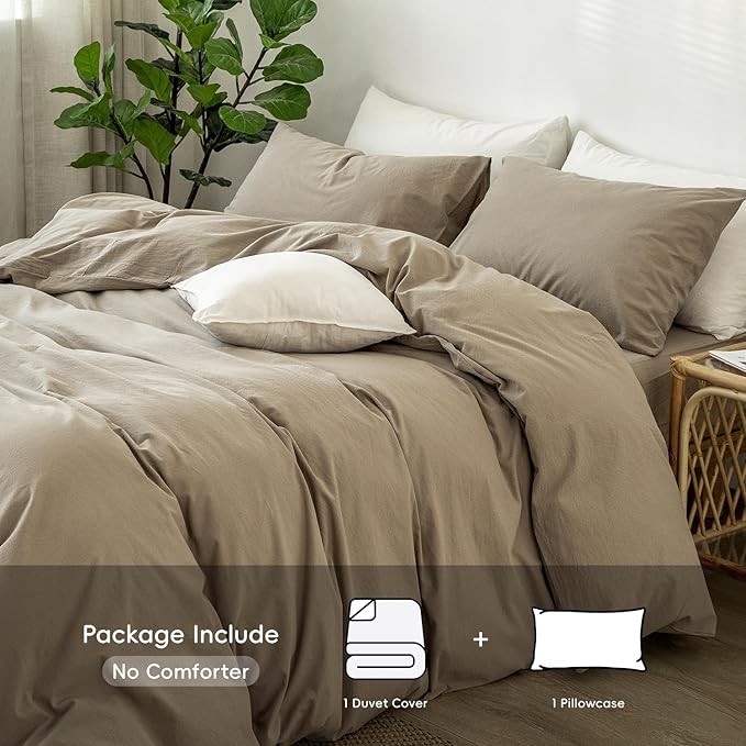 MooMee Bedding Duvet Cover Set 100% Washed Cotton Linen Like Textured - Image 2
