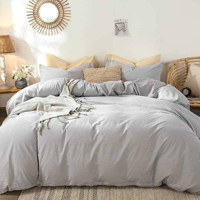 MooMee Bedding Duvet Cover Set 100% Washed Cotton Linen Like Textured - Image 3