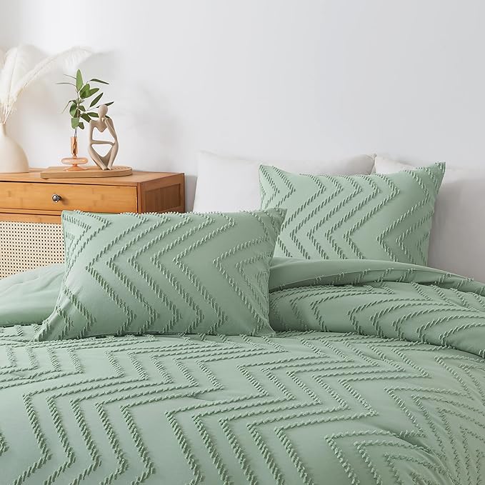 Andency Sage Green Comforter Set Queen, Boho Soft Fluffy Warm Lightweight - Image 6