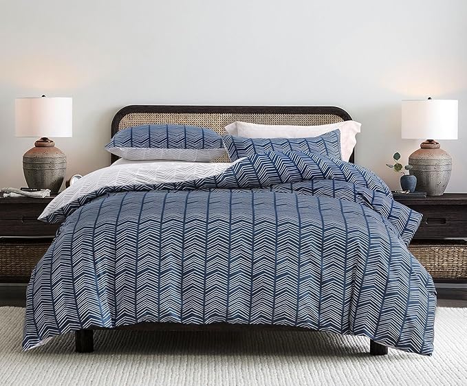 SLEEPBELLA Navy and White Duvet Cover Set, 100% Cotton Bedding, Chevron by SLEEPBELLA