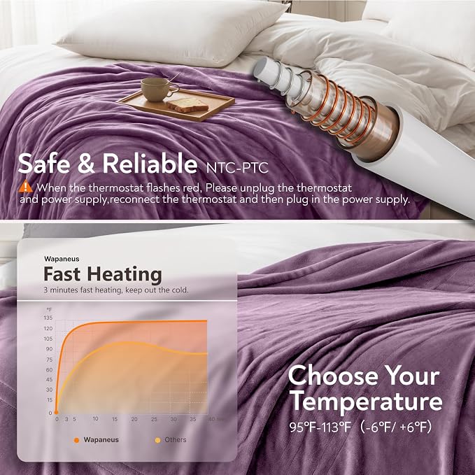 Wapaneus Foot Pocket Heated Blanket Electric Throw - Image 4