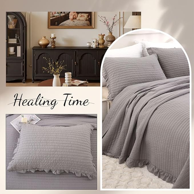 ROOMLIFE Quilt Set Full Size 3D Floral Embroidery Pattern 3-Piece Cotton - Image 6
