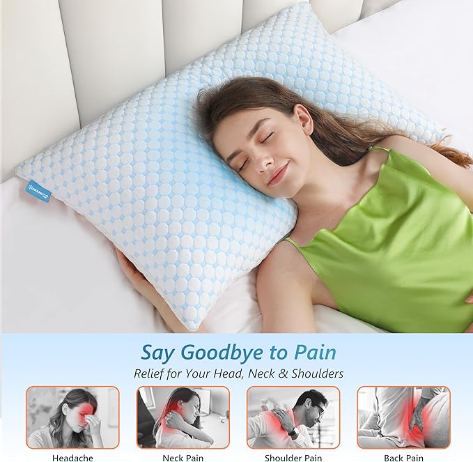 UYWO Cooling Firm Bed Pillows Set of 2, Shredded Memory Foam Pillows - Image 3