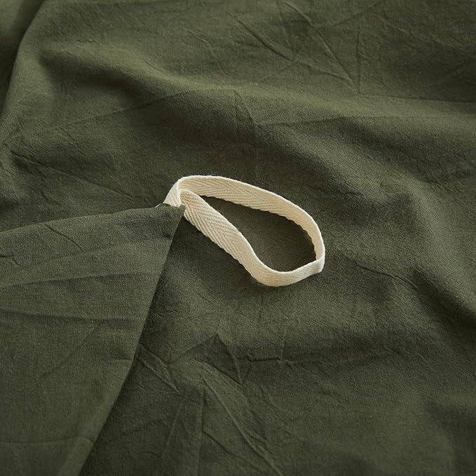 LOVQUE Olive Green Cotton Duvet Cover Twin Size, Linen Like Natural Bedding Set - Image 5