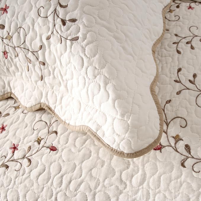 Quilt Set Floral Leaves 3D Embroidery Pattern 3 PCS Cotton Reversible Quilted - Image 6