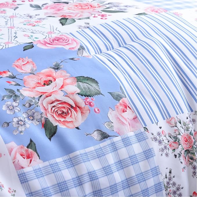 YIKUSH Queen Comforters Set Floral Comforter Bedding Set Blue Cozy Breathable - Image 3