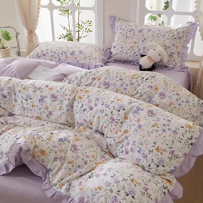 mixinni Floral Duvet Cover Set Full Size, 100% Cotton 3-Piece Bedding Set - Image 2