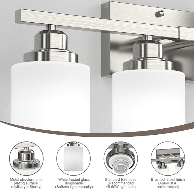 Sailstar Bathroom Light Fixtures, Brushed Nickel Vanity Light Over Mirror - Image 4