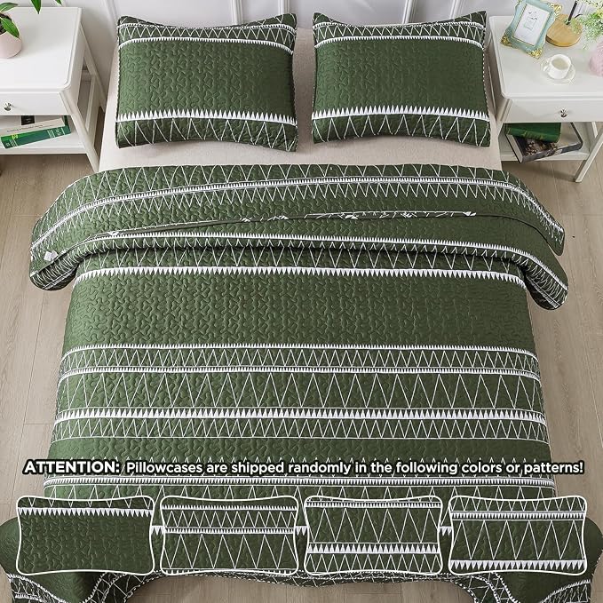 Andency Green California King Quilt Set, 3 Pieces Boho Lightweight Soft Striped - Image 6