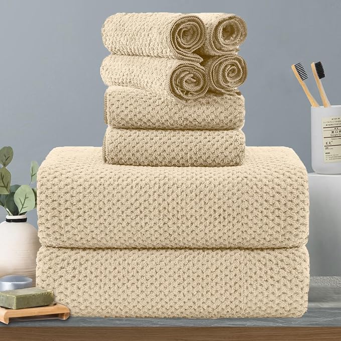 8-Piece Beige Bath Towels Set, 2 Oversized Large Bath Towels Sheet, 2 Hand by Hailea